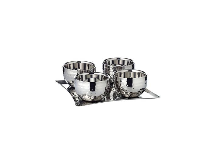 4er-Set Design Schälchen „Madeleine“ inkl. Tablett, aus Edelstahl, doppelwandig Silber EDZARD
