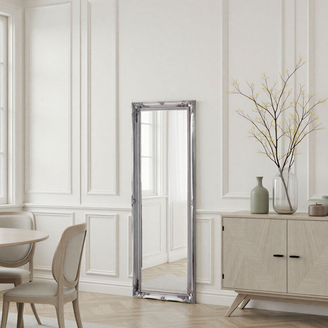Latitude Run Alberik French Style Carved Wall Mirror Bevelled Silver 166cm H x 60cm W