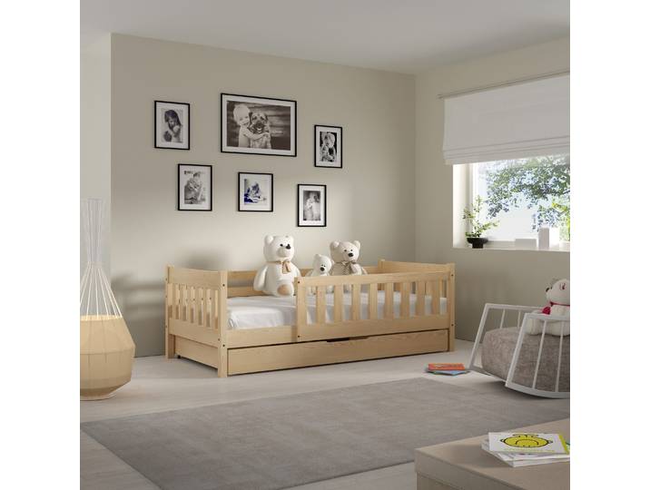 Kinderbett ELSA 80x190 mit Staraum, Hochbett mit Treppe, Kiefer