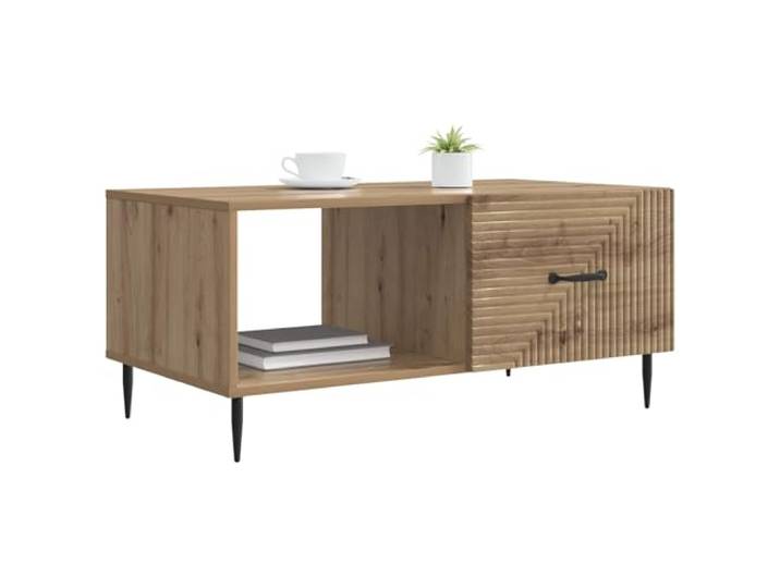 KTHLBRH Couchtisch Eiche Handwerk 90 x 50 x 40 cm Technisches Holz, verjüngte Beine, 1 Tür mit Scharnier, 2 Fächer, Industrie-Stil