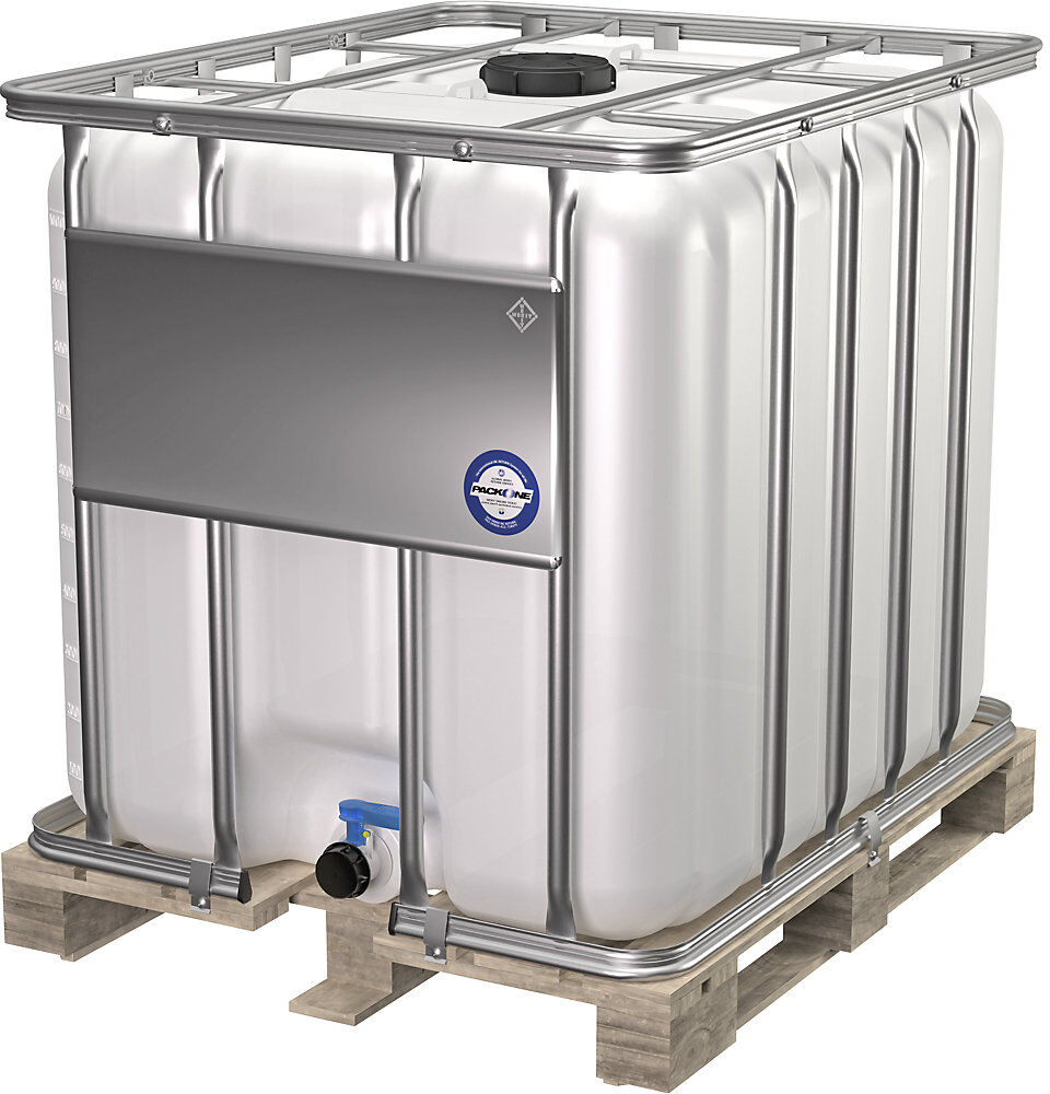 kaiserkraft IBC-Container, Standard, Volumen 1000 l, natur, auf Holzpalette