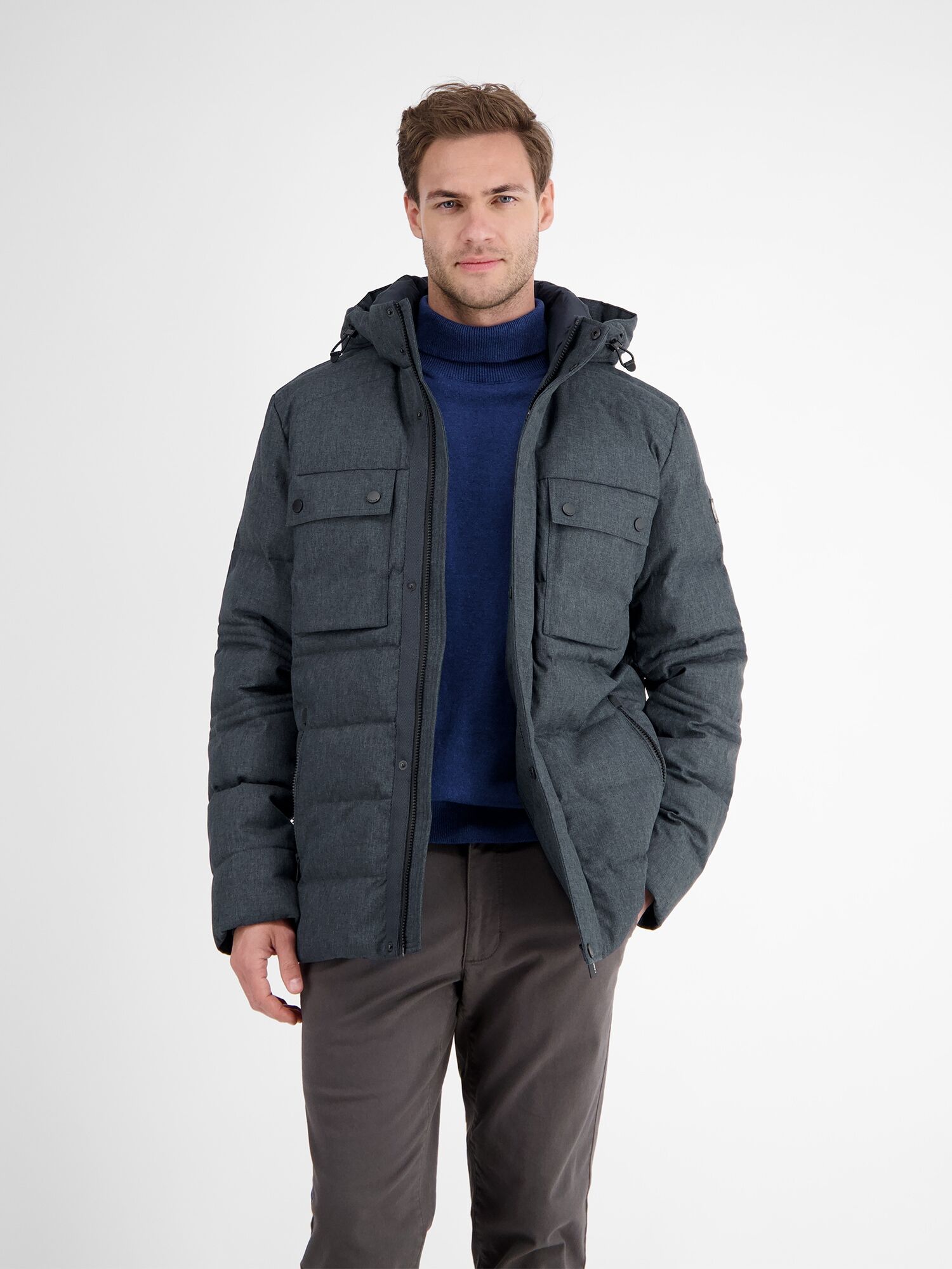 Outdoorjacke LERROS "Herren Fieldjacket in Woll-Optik", Herren, Gr. L, blau (blau night), 100% Polyester, Jacken Outdoorjacke blau night L