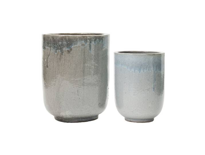 Lot de 2 cache-pots en céramique gris, intérieur/extérieur - Hous