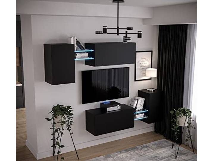 Furnitech Wohnwand Wohnzimmer Hängend Wohnwand Modern Wohnzimmer Schrankwand mit Regale und TV Schrank Wohnzimmer Möbel ohne LED (AN97-21B-M3 1C)