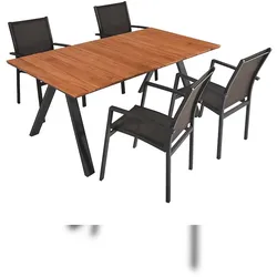 DELUKE Garten-Sitzgruppe GEORG 5-tlg. - Teak, Dunkelgrau | Gartenmöbel-Set Gartengarnitur Garten-Essgruppe mit Stapelstühlen und Esstisch