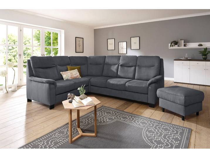 Ecksofa, Luxus-Microfaser, Grau 265×215 cm, Federkern, Vintage, Home-affaire