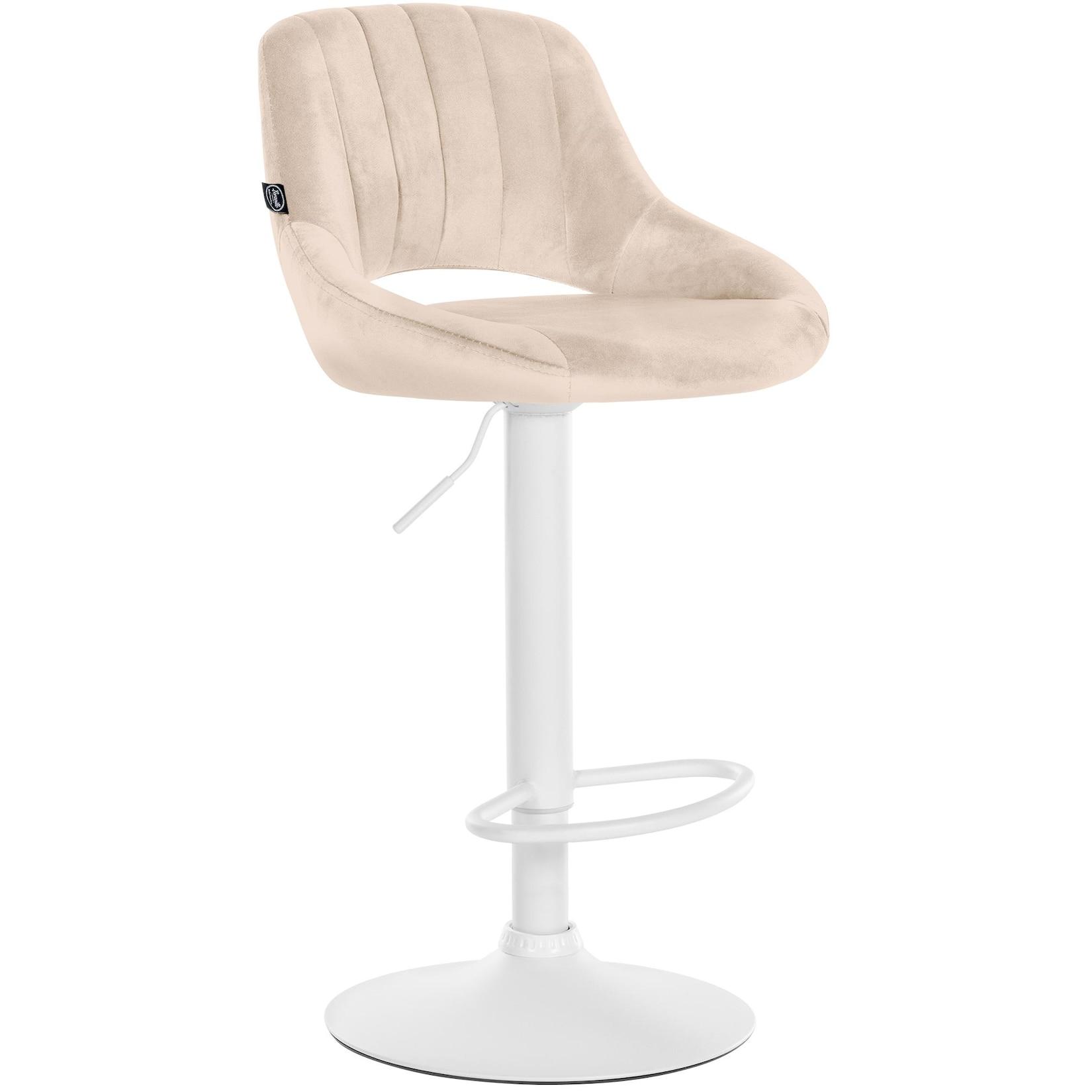 CLP Barhocker Milet Samt weiß - Farbe: creme, Gestellfarbe: weiß