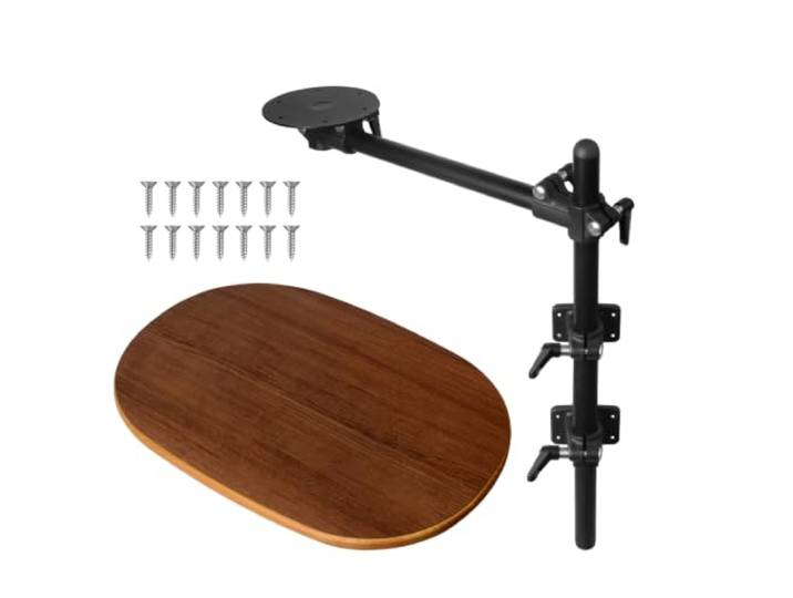 KAMRVLAAI Wohnmobil-Tisch-Set, verstellbarer 360° drehbarer Sockel HPL Holzmaserung Tischplatte Schnellspanner Halterung für Wohnmobil, Boot