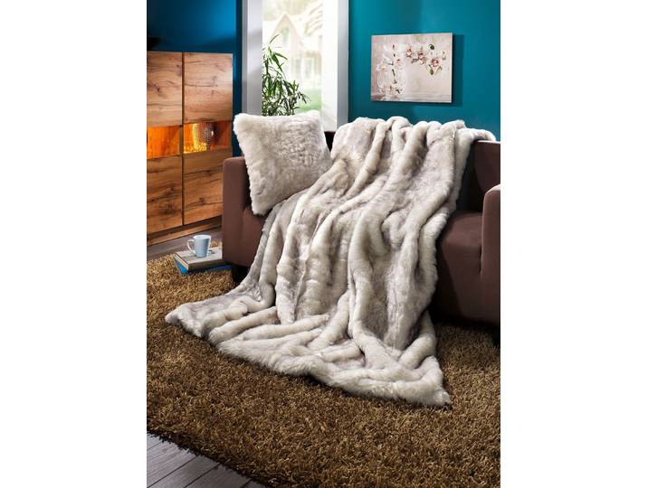 Wohn-Accessoires aus naturgetreuem Langhaar-Webpelz, Größe 215 (Felldecke, 150x200 cm), Polarfuchs