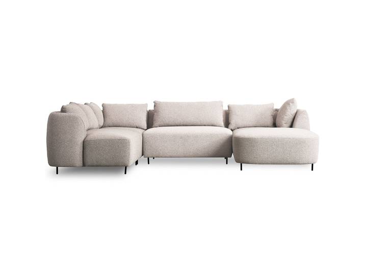 Modulares Ecksofa Lanomi U-förmig, linksseitig, grau-beige Bouclé