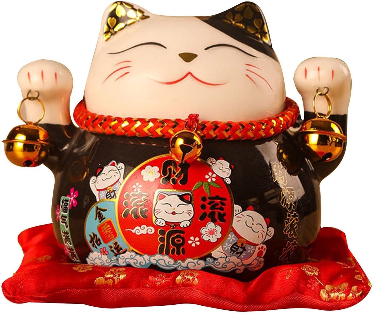 Dailygoods Lucky Cat Maneki Neko Keramiek - Handgeschilderd Geluksfiguur
