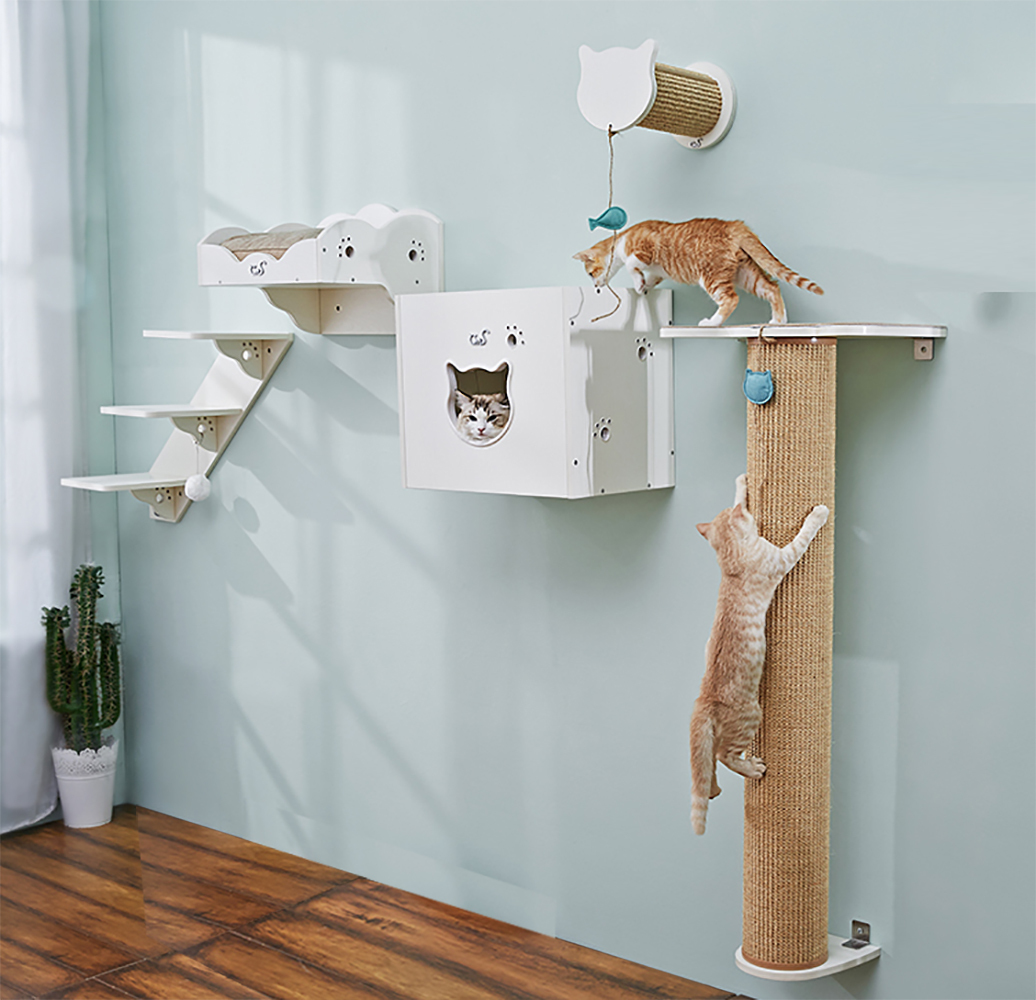 CatS Design Katzen Kletterwand Set xxl große Katzen stabil 5 Teilig Wandkratzbaum T2