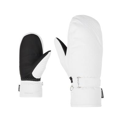 Fäustlinge ZIENER "KISARI-Z AQUASHIELD DAMEN", Damen, Gr. 8, weiß, Kunstfaser, Handschuhe Fäustlinge, wasserdicht, winddicht, atmungsaktiv, warmes Fleece-Futter