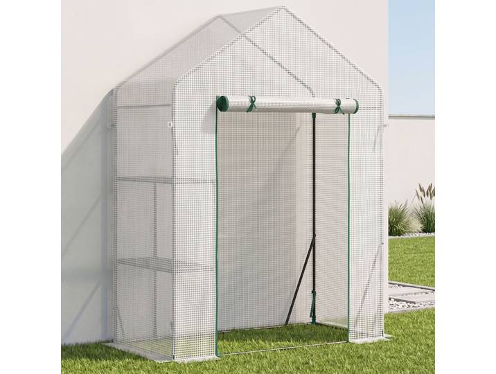 Outsunny Serre Jardin PE Blanc 2 Étagères 143x73x195cm Renforcée