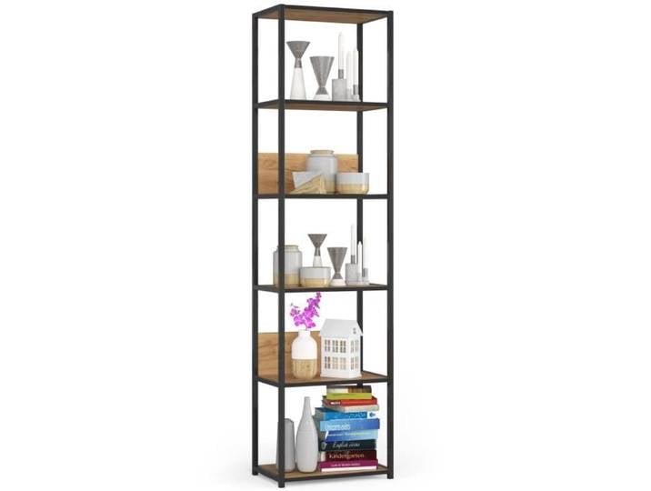Étagère murale industrielle sur pied AKORD Noire 50 cm façade Chêne Craft 6 étagères 50x32x192 cm