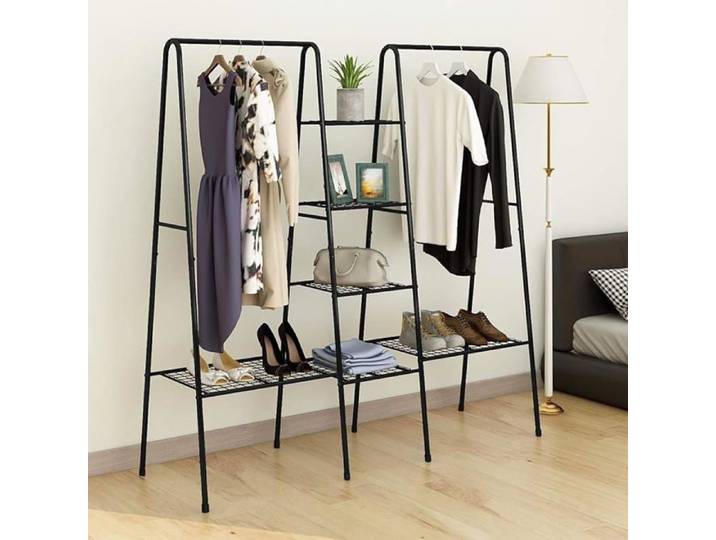 JELUTE Portant Penderie à Vêtements en Métal avec Étagères de Chaussures Noir Noir PENDERIE SOUPLE