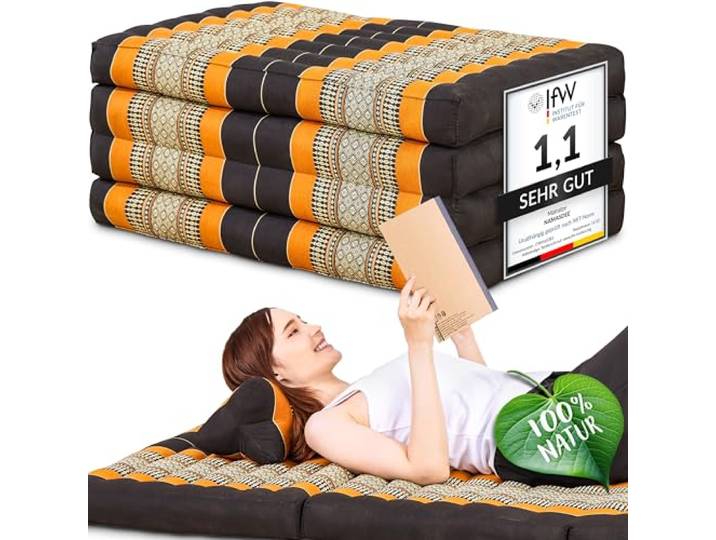 Namasdee Klappmatratze 200x80x8cm mit 100% natürlicher Kapokfüllung (Schwarz/Orange)