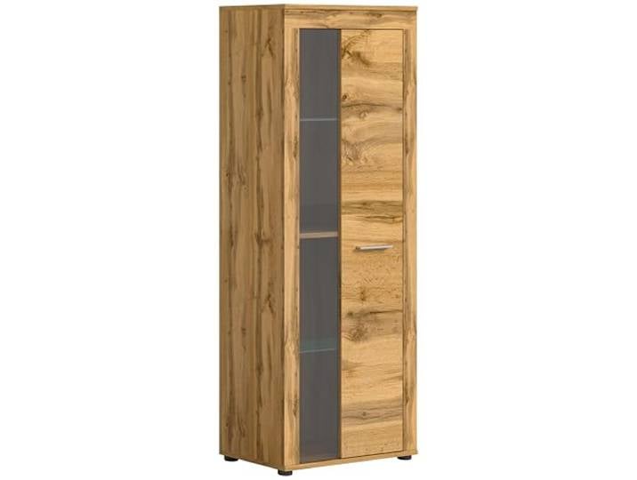 xonox.home - Vitrine Jam 60x159x35 cm in Wotan Eiche - Vitrine Glasvitrine Dekoschrank Glas-Kommode Stauraumschrank - stilvolles Ambiente