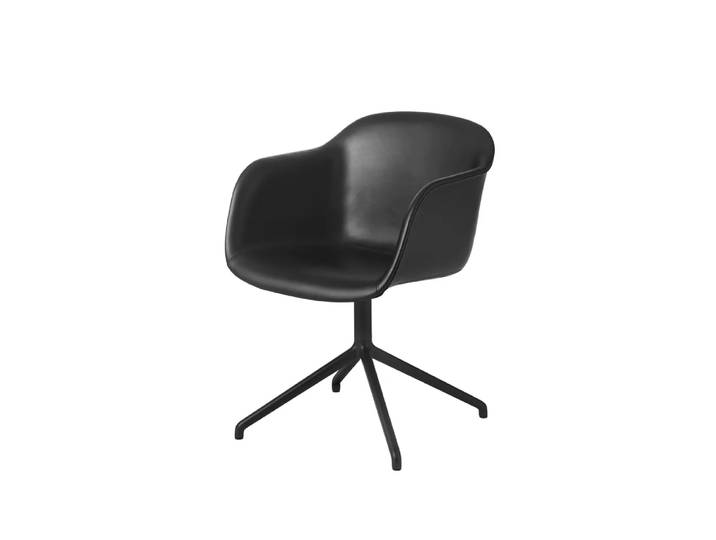 Muuto Fiber armchair Bürostuhl mit drehbarem Gestell Black leather-anthracite black