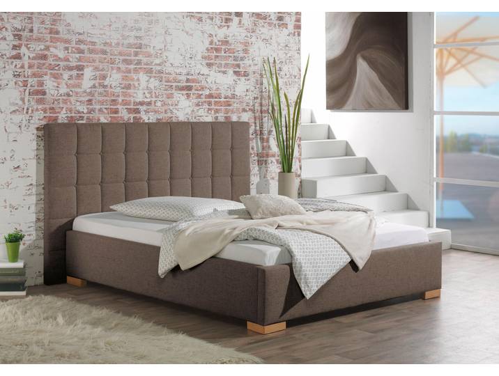 Polsterbett, Strukturstoff, Dunkelbeige, 224×210 cm, Steppung mit Knopfheftung, Maintal Cueno