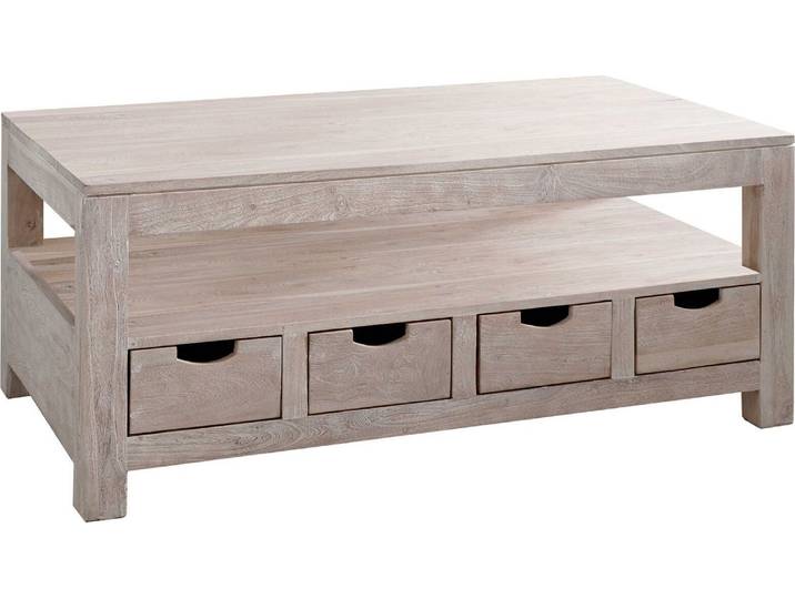 MASSIVMOEBEL24 Table basse 120x70 Acacia blanchi Blanc NATURE WHITE #33