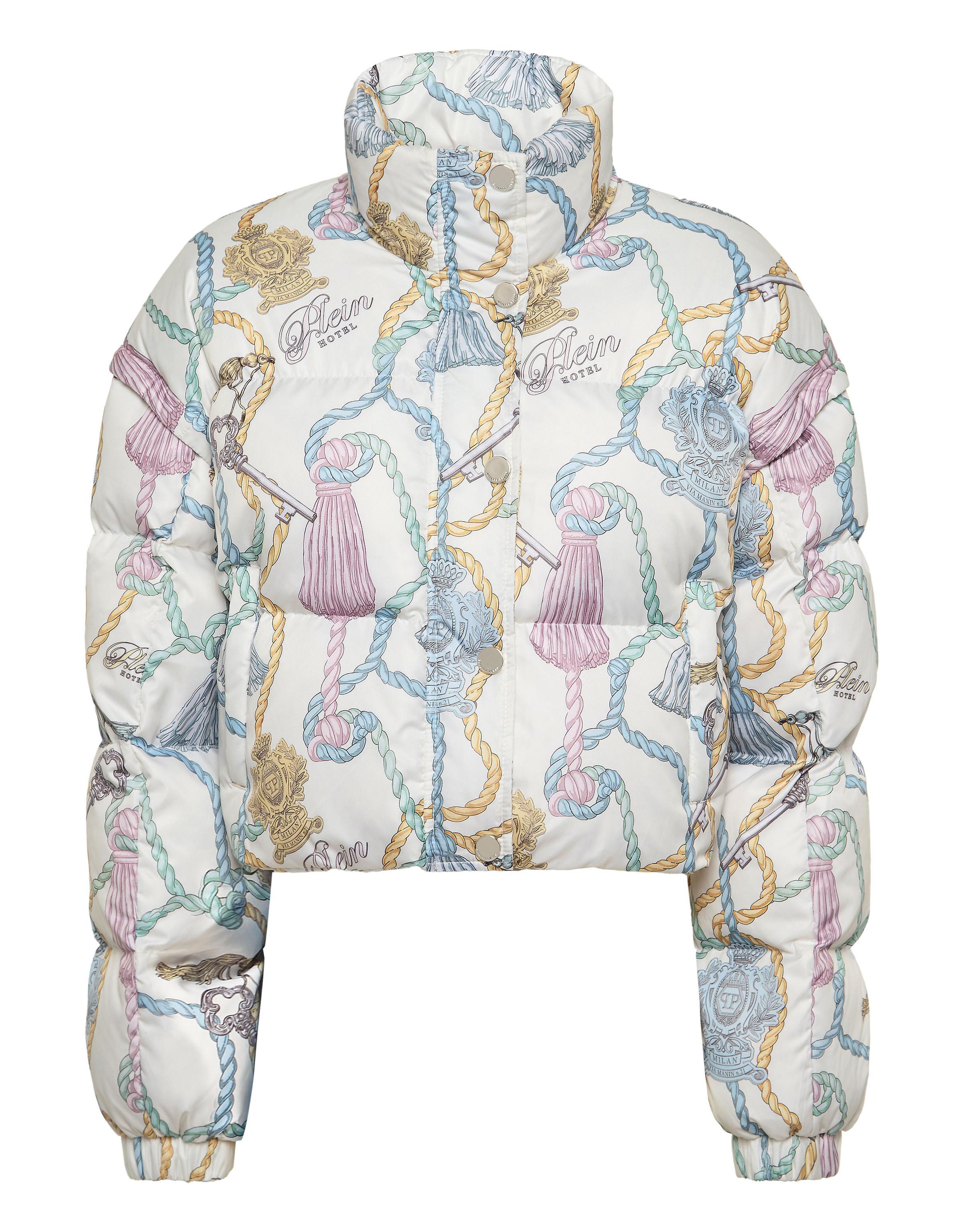 Nylon Cropped Down Puffer Jacket Tassels