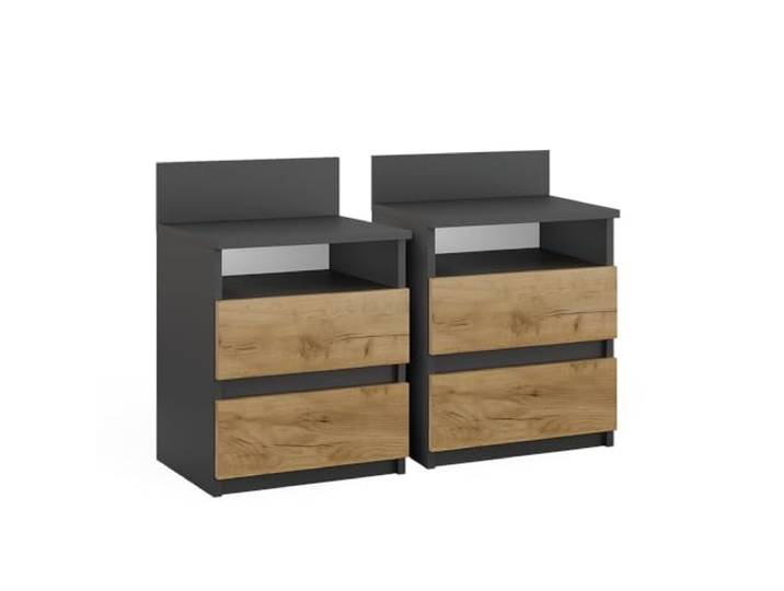 Vicco Nachttisch Monty Anthrazit/Goldkraft Eiche 2er Set, zur Ablage von Alltagsgegenständen im Schlafzimmer