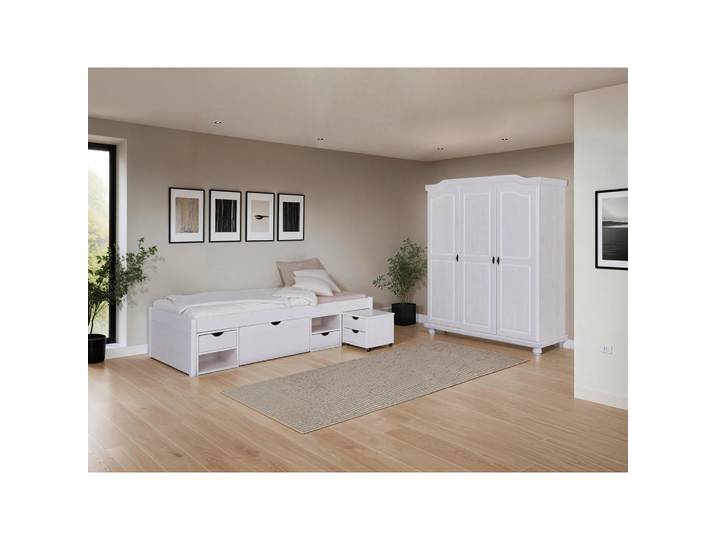 Mid.you Einzelzimmer, Weiß, Holz, Kiefer, teilmassiv,massiv, 4 Fächer, Lattenrost, Schlafzimmer, Schlafzimmer Komplett
