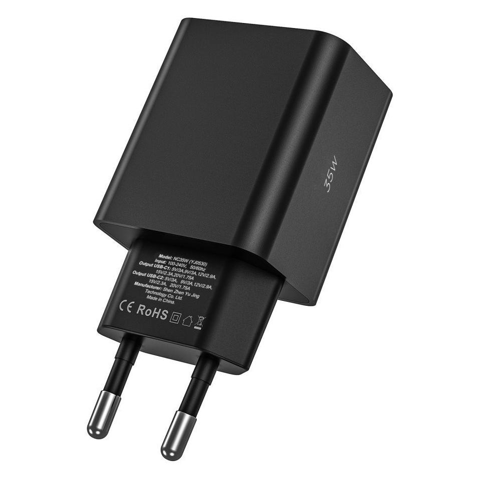 Tech-Protect C35W 2x USB-C PD 35W network charger with USB-C / USB-C cable - white (35 W, 2 Ports) (24176-0)