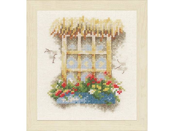 Lanarte telpatroon raam met bloemenbak Telt kruissteekverpakking, katoen, meerkleurig, 11 x 12 x 0,3 cm