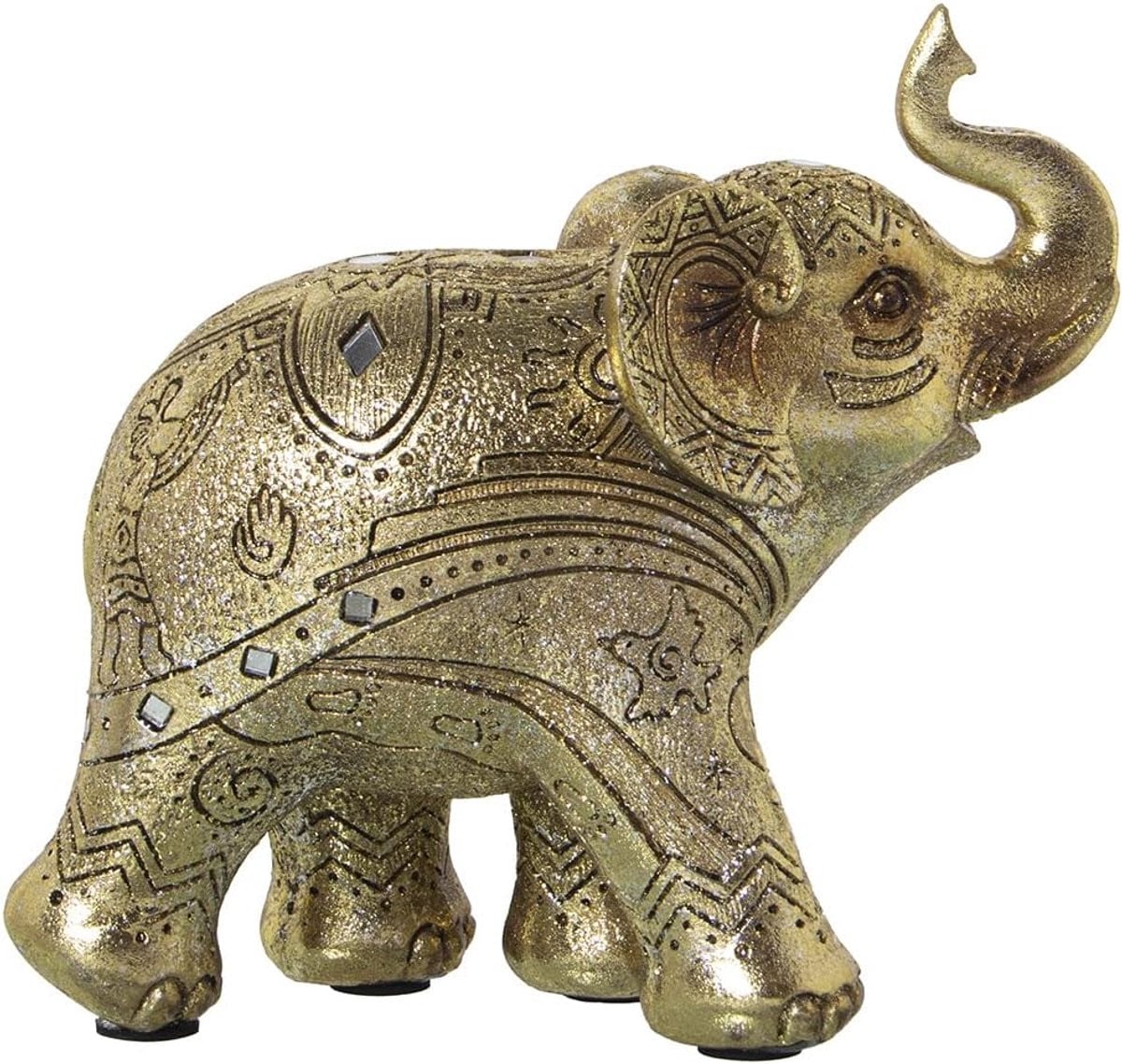 Multicolor Olifant Hars Beeldje Decoratie Hoogte: 17 cm