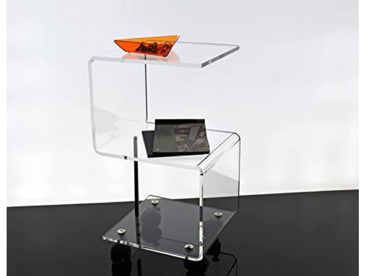 Slato Ebe ï Couchtisch mit drei Ablagen mit Rädern, für Wohnzimmer, Beistelltisch mit Rädern, multifunktionaler Beistelltisch mit Rollen, modernes Design, aus transparentem Acrylglas, hergestellt in
