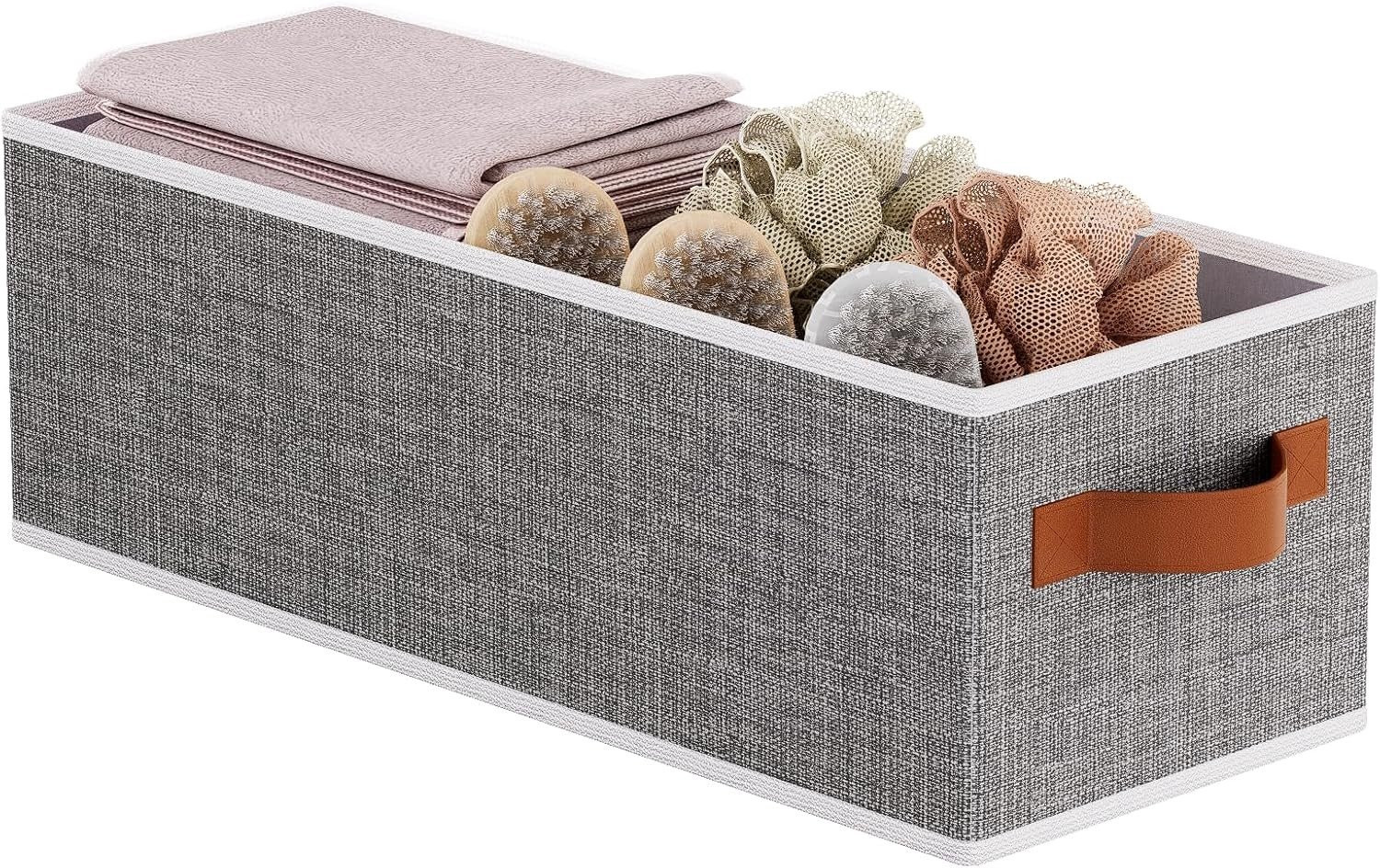 Vouwbare opbergmand van textiel met handvat, Grijs, 15 x 15,5 x 13 cm