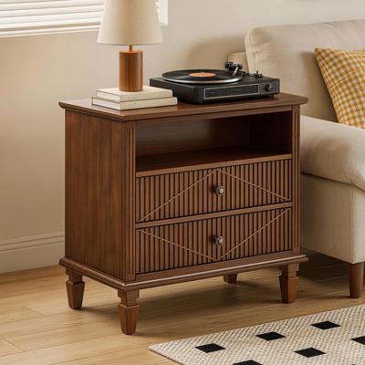 GDFStudio Zephyren Wood Farmhouse 28.25-Inch Wide Nightstand with Charging Station and 2 Drawers,
