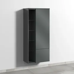 Sanipa 3way Stauraumschrank mit 1 Tür, 1 Auszug und offenen Fächern, Anthrazit-Glanz SF18379