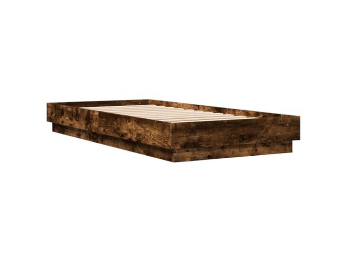 KTHLBRH Bettgestell mit Fußboden, Eichenholz, Rauchgrau, 80 x 200 cm Technisches Holz, feste Latten, minimalistisches Design, einfache Montage, Verwendung im Innenbereich