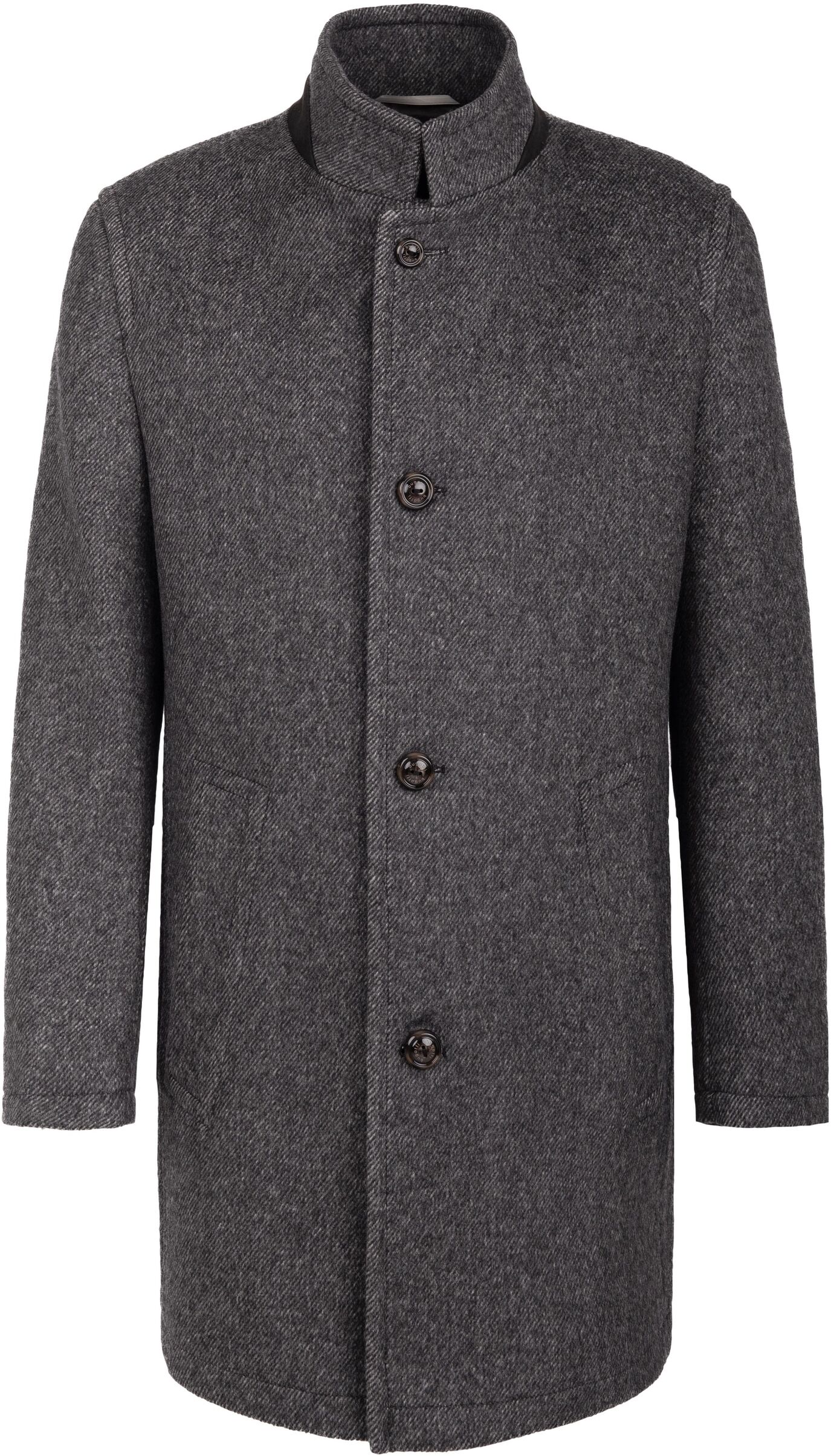 Wollmantel BUGATTI, Herren, Gr. 48, grau (dunkelgrau), 40% Wolle, 30% Polyamid, 30% Lyocell, unifarben, normal, normaler Saum, Mäntel Wollmantel, aus Wollmix dunkelgrau 48