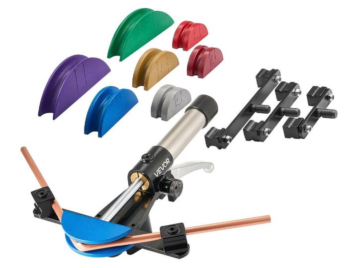 Cintreuse hydraulique VEVOR\, 6-22 mm\, cintreuse 90°\, avant\, avec 7 mâchoires en alliage d'aluminium colorées\, pour les réparations dans les domaines du chauffage\, de la ventilation et de la climatisation\, de la réfrigération et de la technologie automobile.