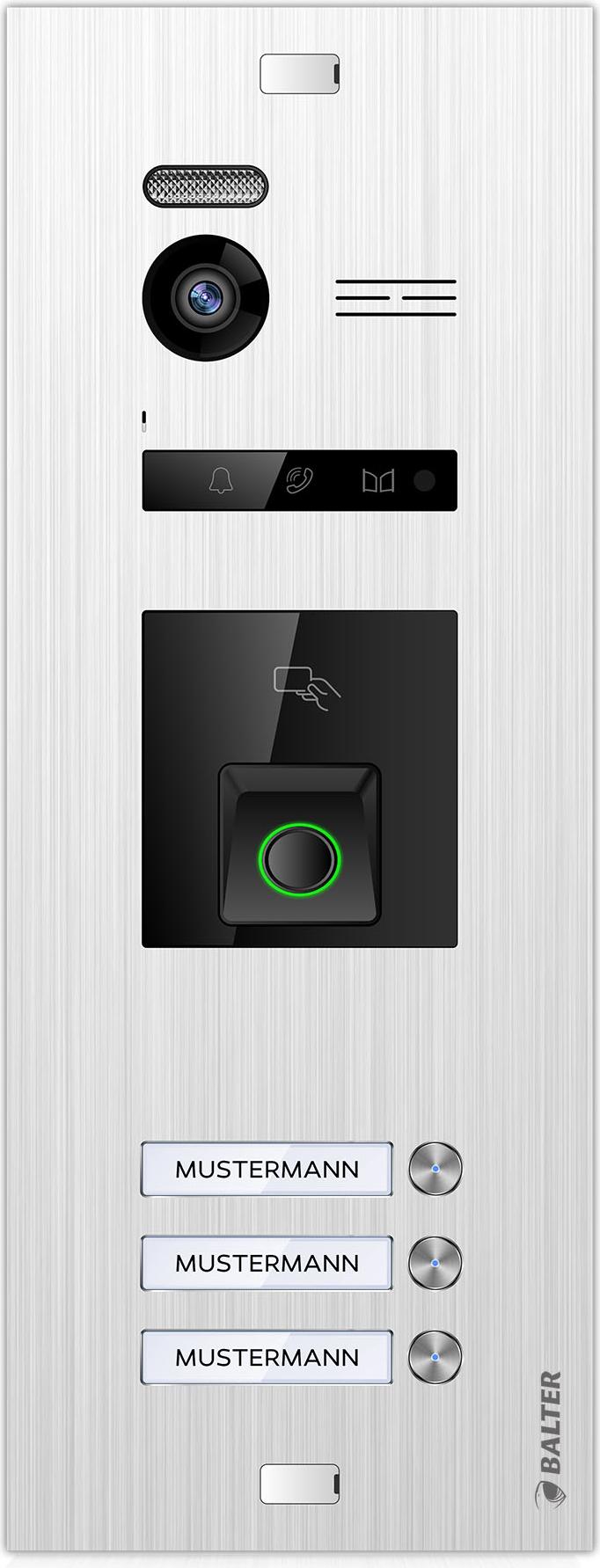 Balter EVO-HD Fingerprint und RFID Video Türsprechanlage Zusatz Tüstation, 3 Familienhaus, Video Türklingel mit Kamera, 2 Draht Bus