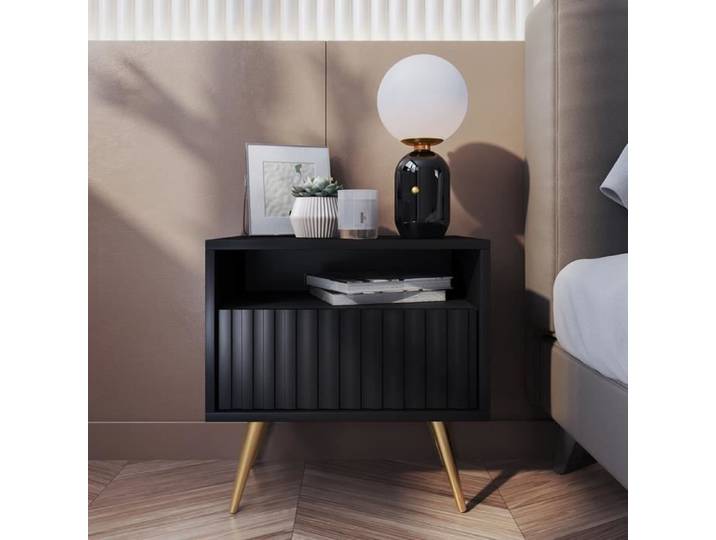 Table de chevet - BELLO - lamelles noire