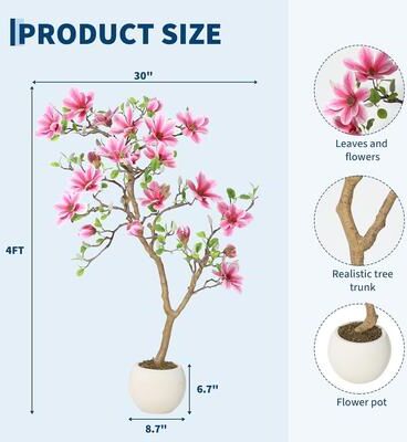 YUN 4 ft Artificial Pink Magnolia Tree in Pot - Pink 4ft