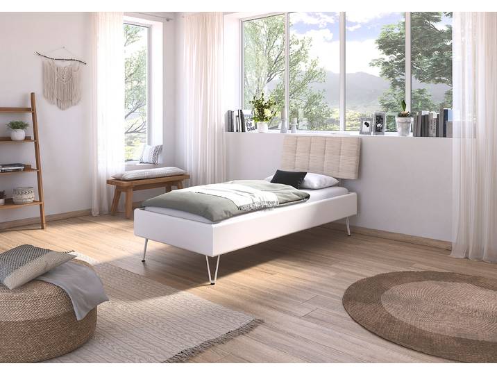 Bettgestell Mavi - Cord 90 x 200cm Cord Weiß/Alpinweiß