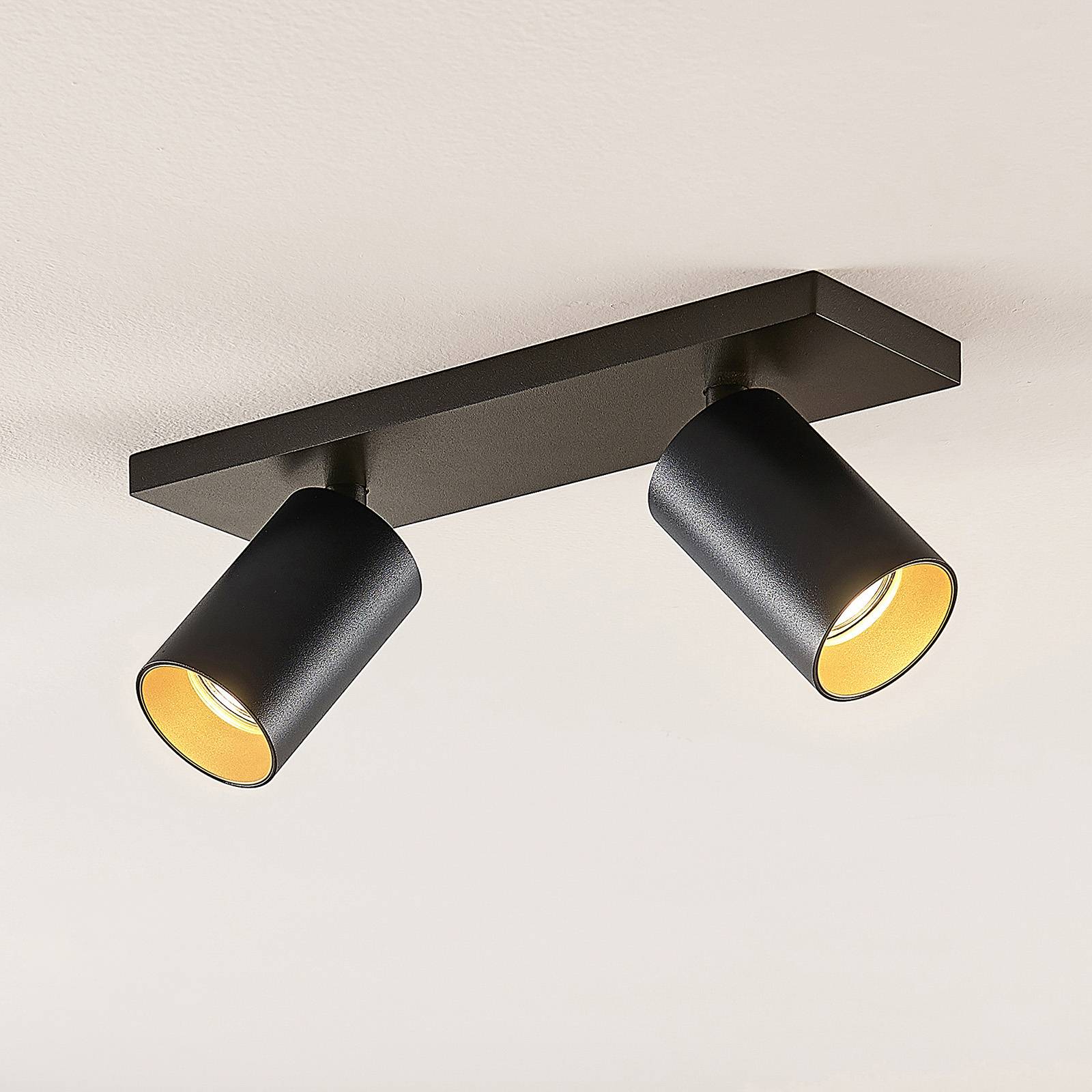 Arcchio spotlight Brinja, black, angular, Ã˜ 6 cm, 2-pin, GU10 Brinja Arcchio, dimmable, Black, Hallway, Aluminium, Modern, Ceiling Light