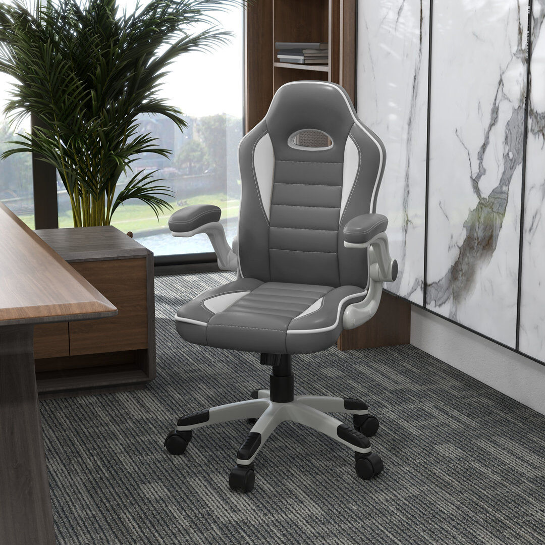 Inbox Zero Gaming Chair PU Leather Office Chair Swivel Chair w/ Tilt Function Grey Grey 122cm H X 65cm W X 69cm D