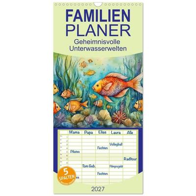 Familienplaner 2027 - Geheimnisvolle Unterwasserwelten mit 5 Spalten (Wandkalender, 21 x 45 cm) CALVENDO