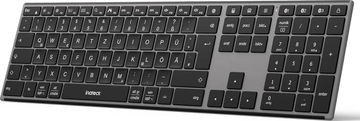 inateck Keyboard, ergonomic design, QWERTZ grau