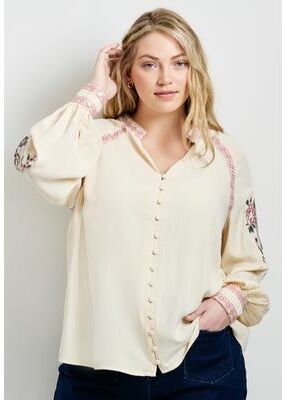Plus Size Women's Chloe Embroidered Blouse by Aveology by Avenue in Sand (Size 14)