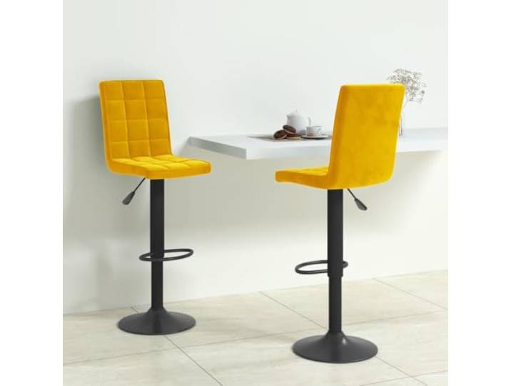 Barhocker 2 Stk. Senfgelb Samt mit Gasdruckfeder Höhenverstellbar 360 Grad Stahlgestell schwarz pulverbeschichtet, Fußstütze integriert, max. 110 kg pro Sitzplatz, vielseitig einsetzbar
