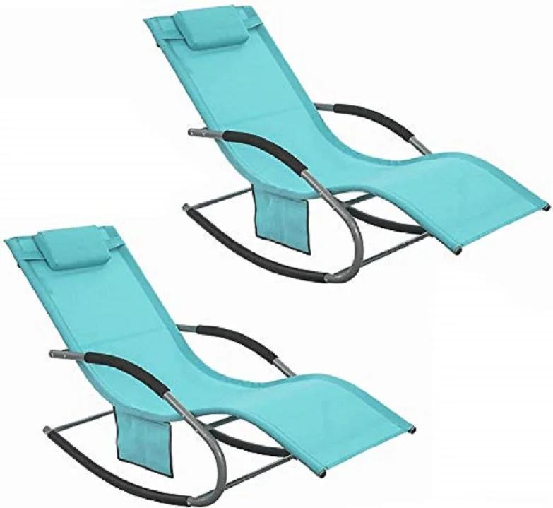 OGS28x2 Sonnenliege 2er-Set, Gartenliege mit Kissen & Tasche, atmungsaktiver Stoff für Garten/Strand, Blau