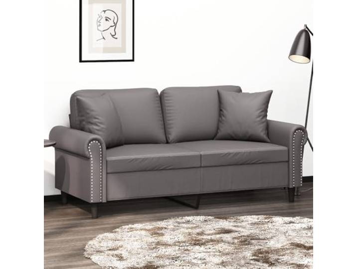HEFZGDB Graues 2-Sitzer-Sofa 140 cm Kunstleder Modernes Design mit Zierkissen Langlebiges Material Schmutzabweisend Einfache Reinigung Robustes Metallgestell Stabile Konstruktion